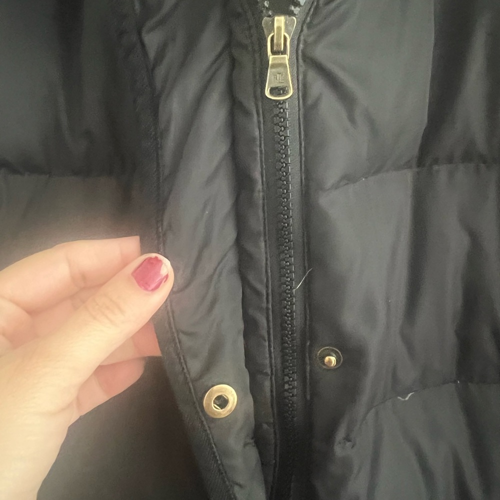 Lauren Ralph Lauren Down Jacket Womens Large Black Puffer Faux Fur - Picture 5 of 10